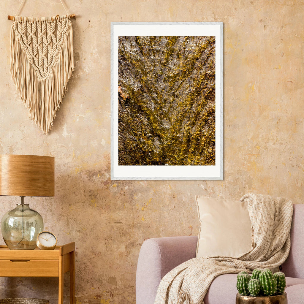 Golden water framed print detail – shatterproof plexiglass protection