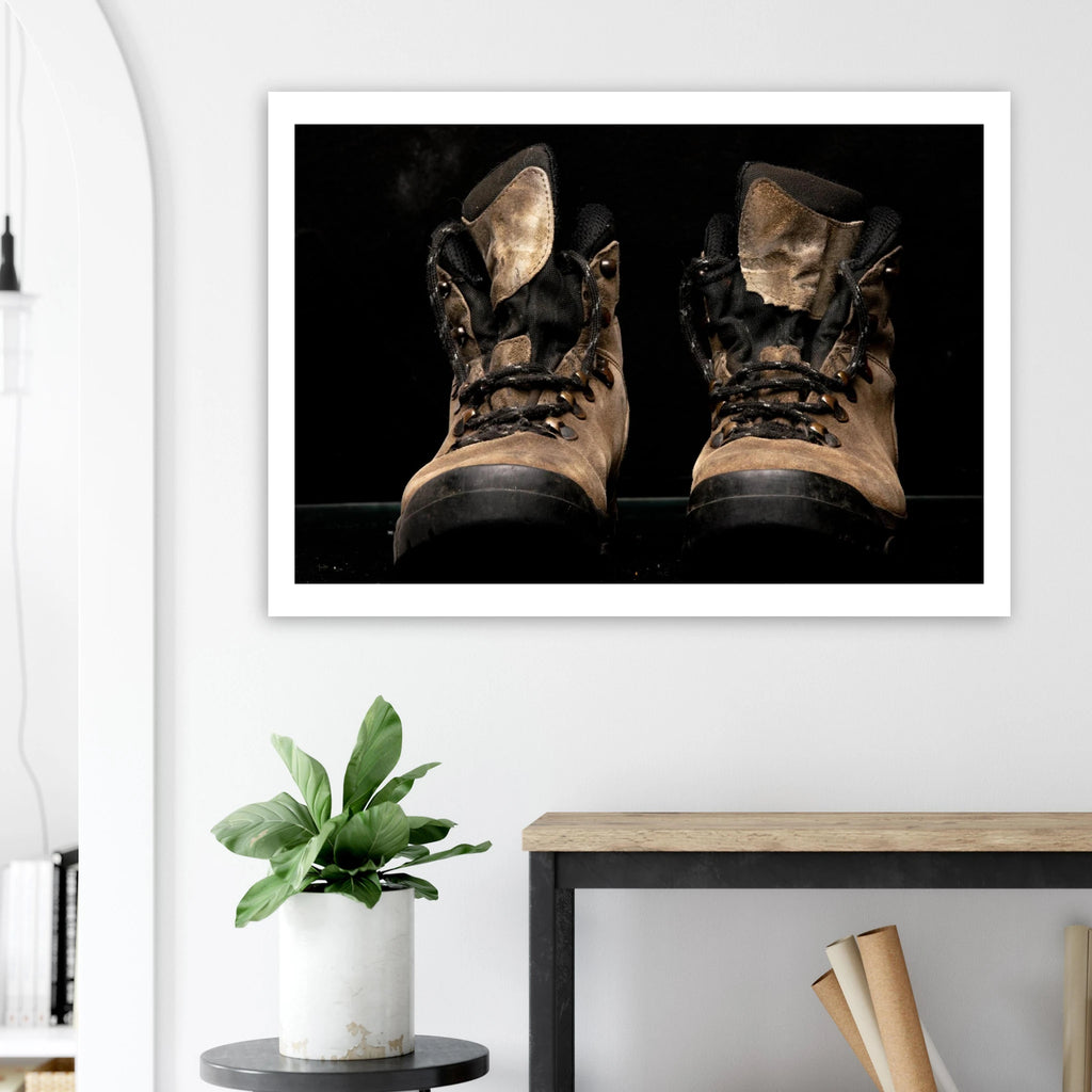 Mountain boots detail – adventure storytelling fine art print on 200gsm paper