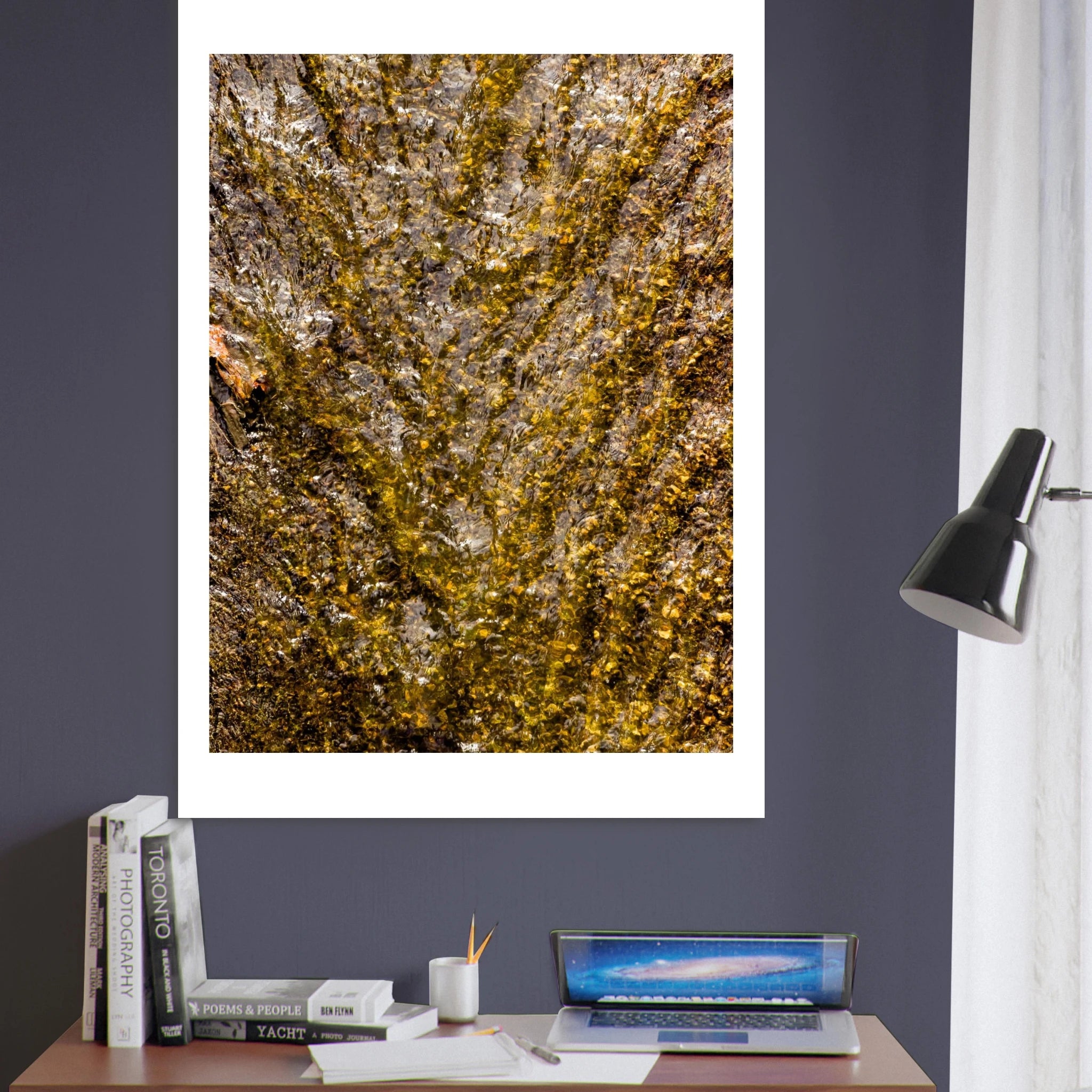 Golden water wall art – morning sun reflection gicléé print on matte paper