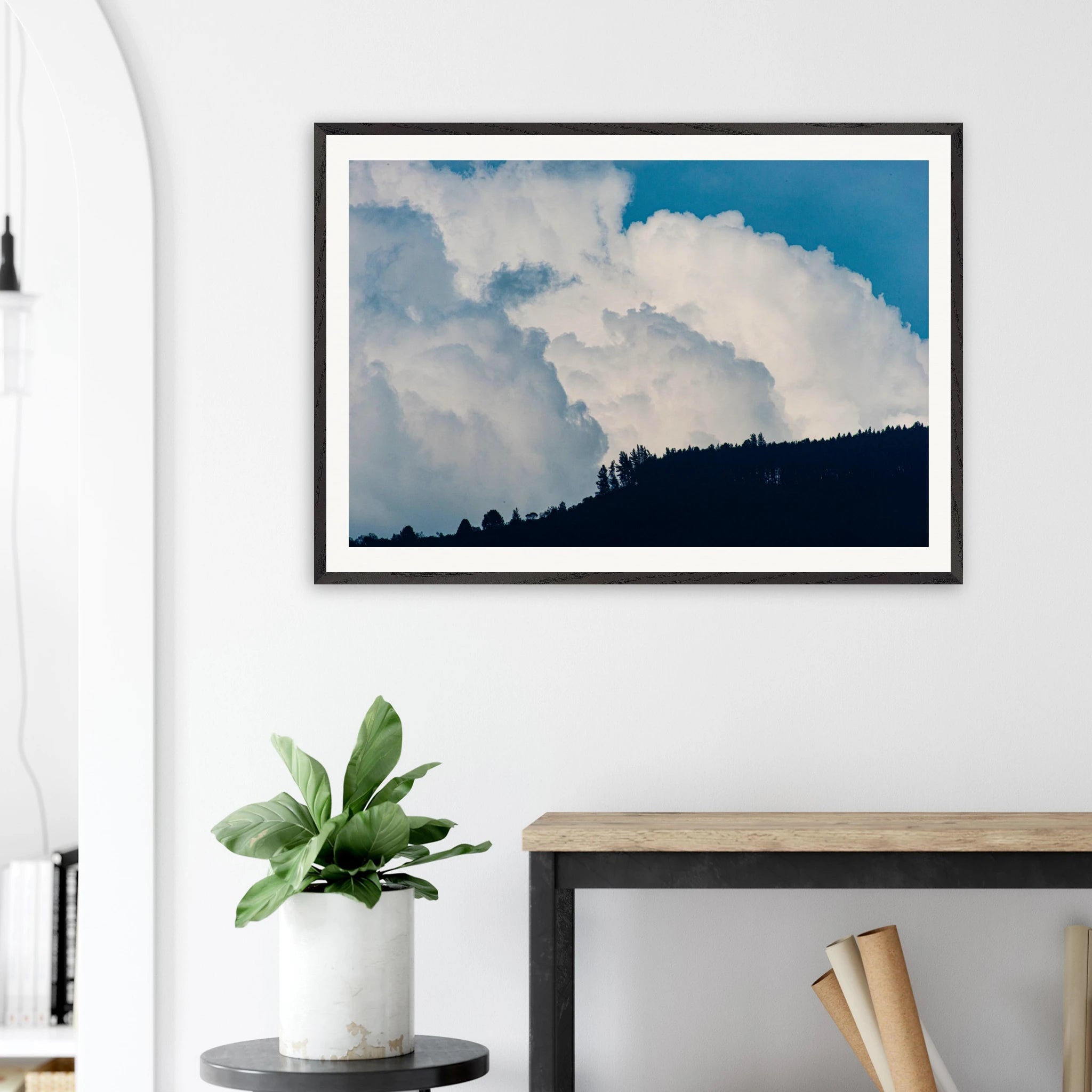 Majestic cloud blue sky framed wall art – museum quality matte paper in wood frame