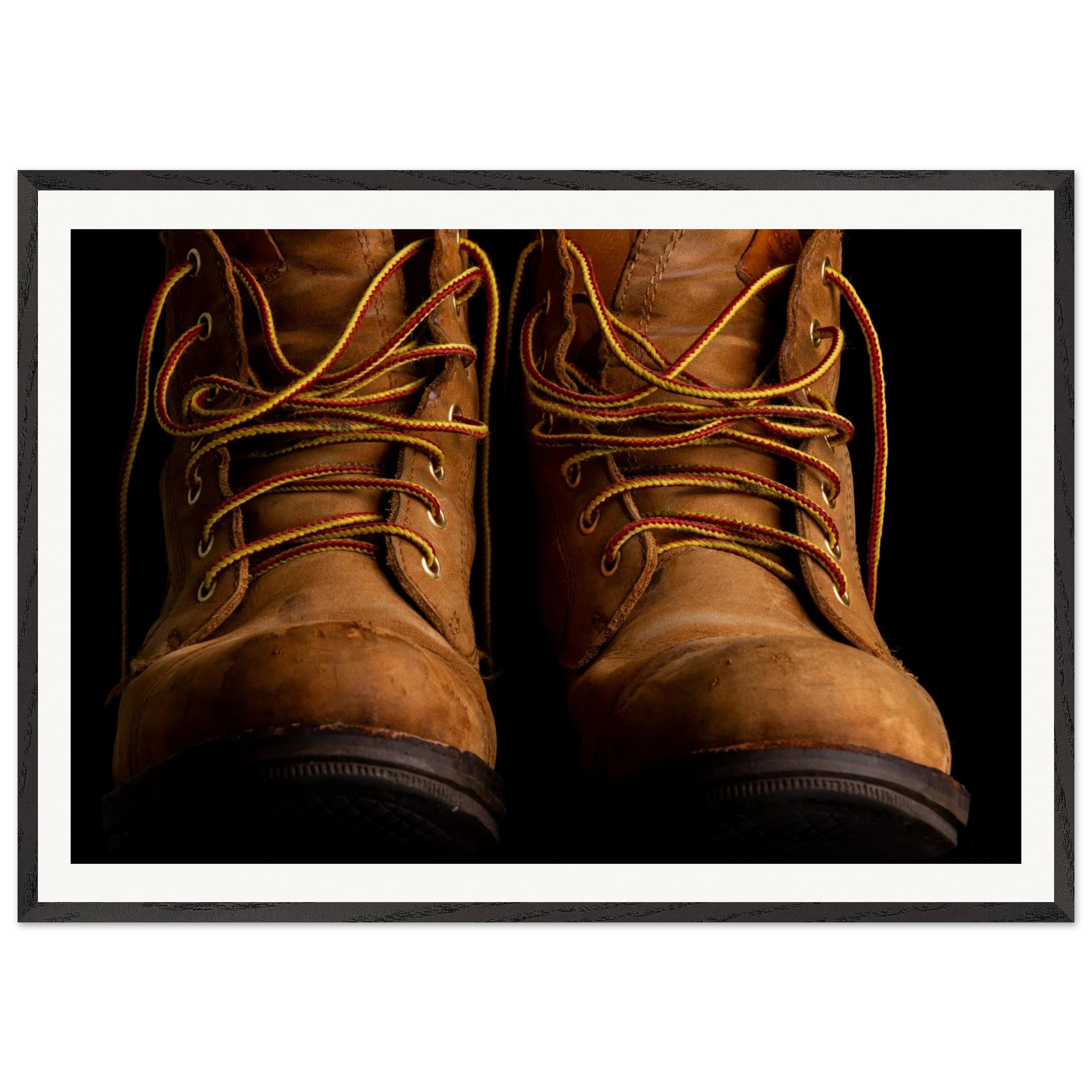 Boots made for walking framed print displayed in home entryway