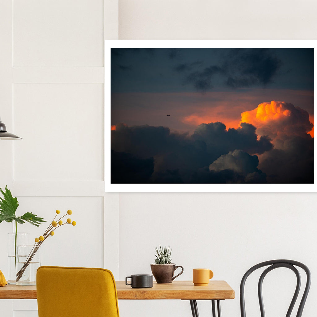 Orange Andes cloud with airplane wall art – gicléé print on FSC-certified matte paper