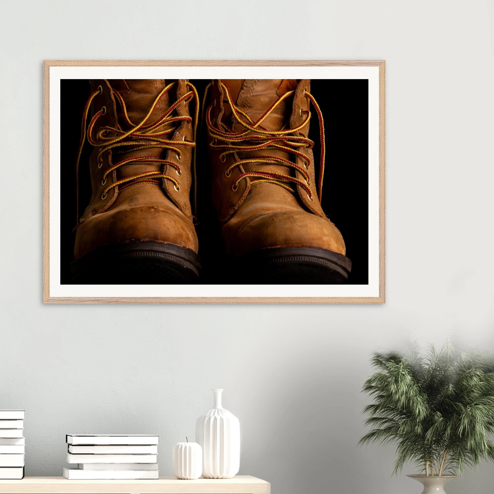 Boots made for walking framed print detail – shatterproof plexiglass protection