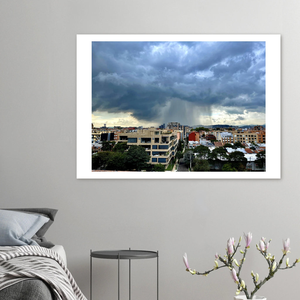 Raining over Bogotá size reference – large format urban landscape print