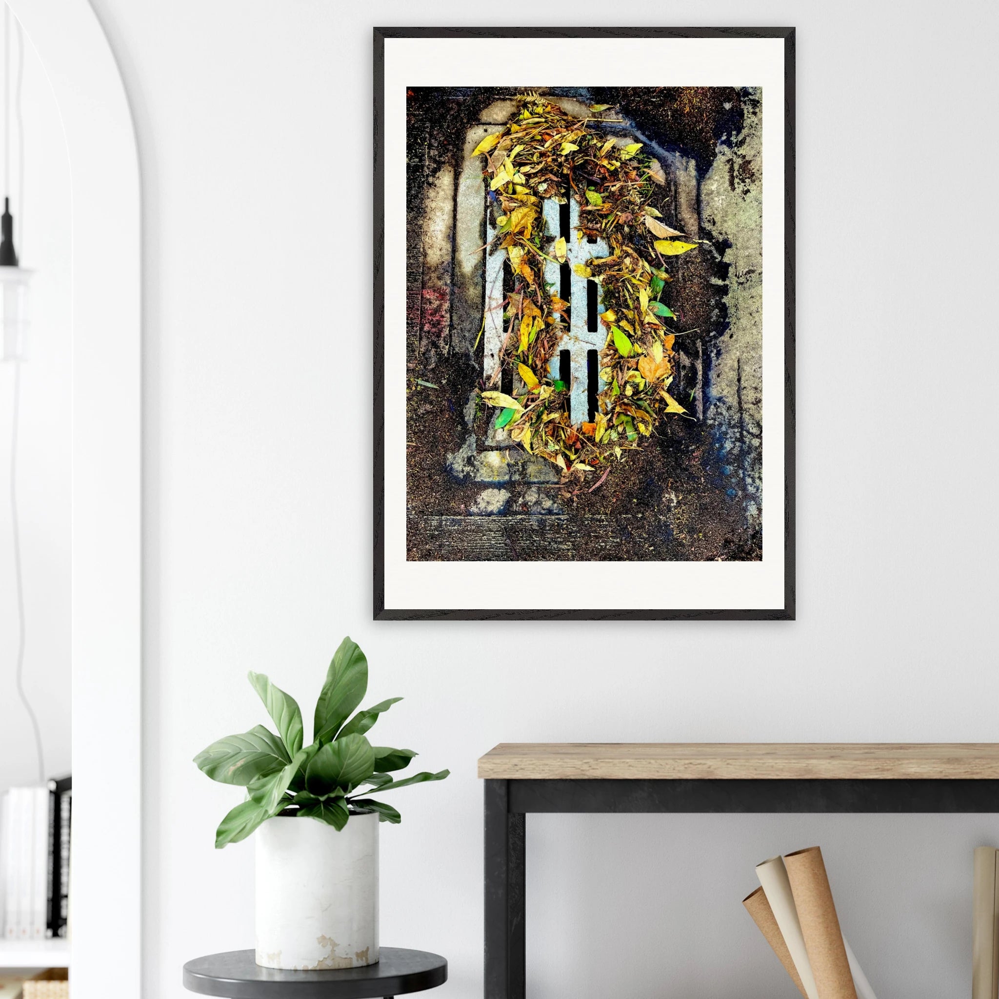 Water organizes leaf framed nature macro fine art print by Camilo Tobar