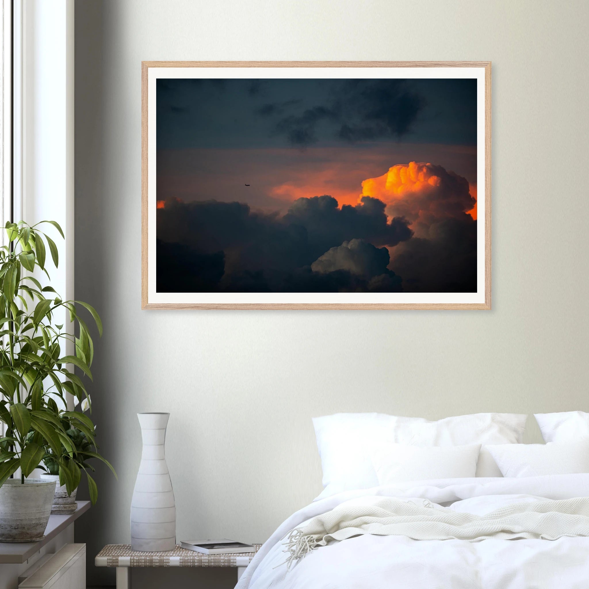 Gigantic Andes cloud framed print detail – aerial view with airplane for scale