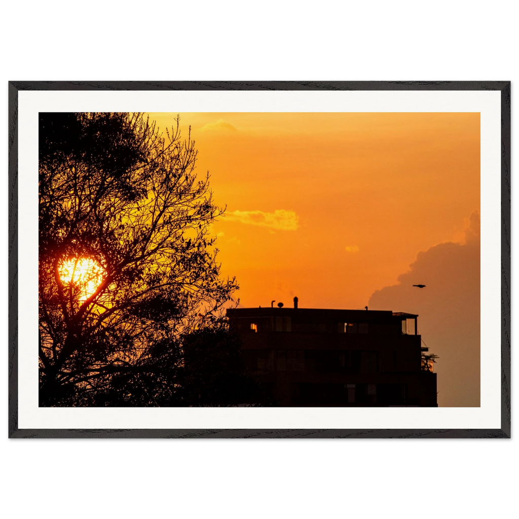 Bogotá sunset Andes cloudscape framed print displayed in modern interior