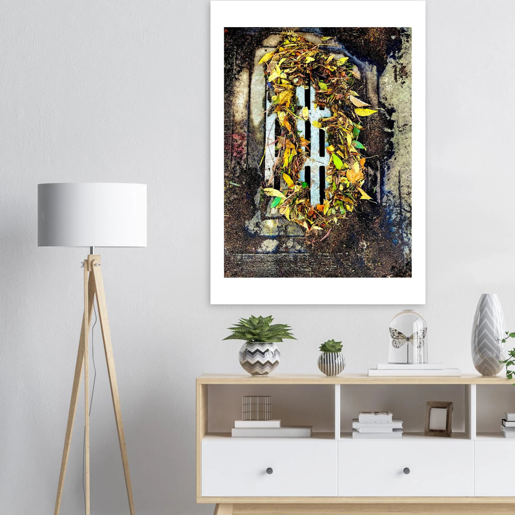 Water organizes leaf size reference – large format nature macro photography print