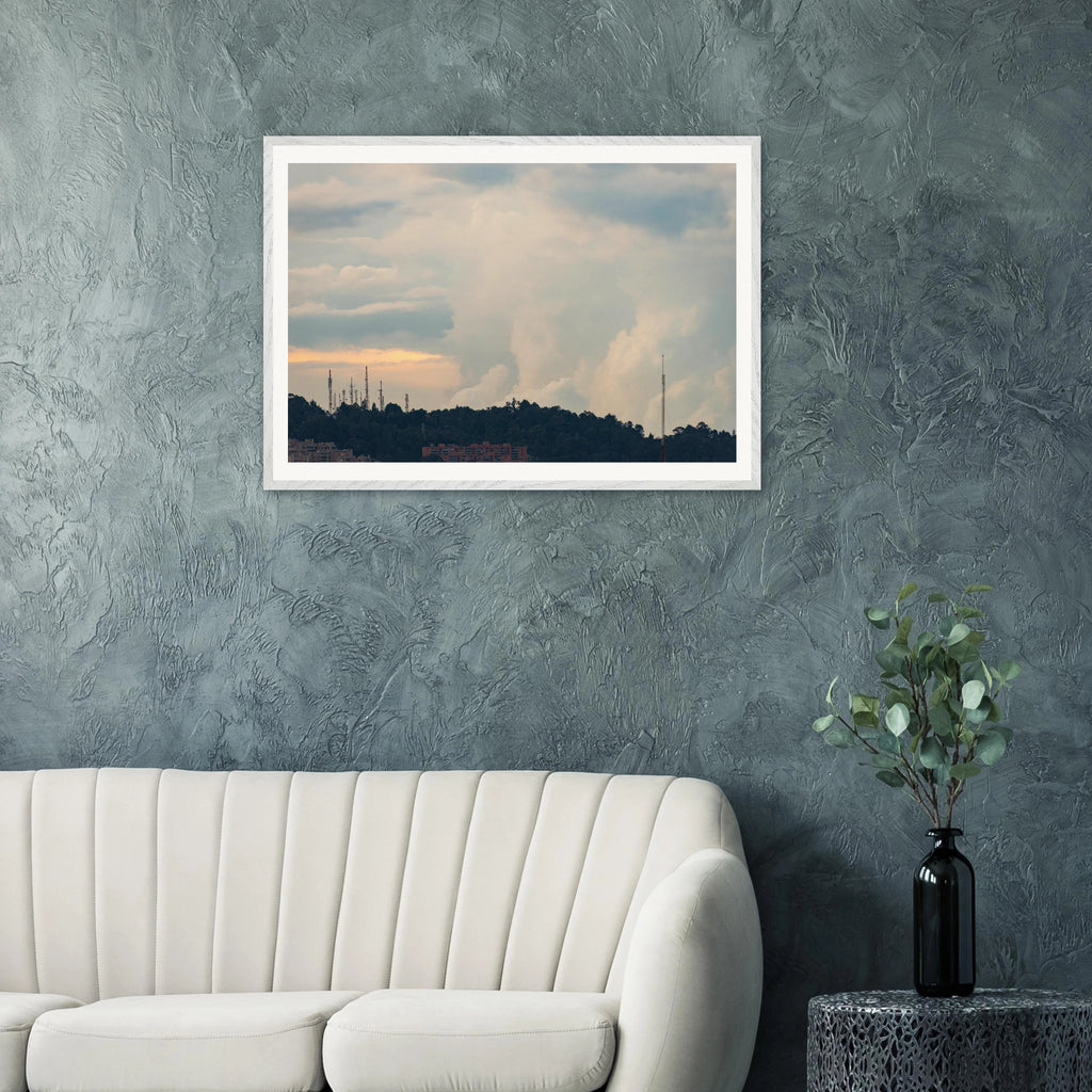 Cloud meets mountain dramatic landscape framed fine art print by Camilo Tobar – 70×100cm
