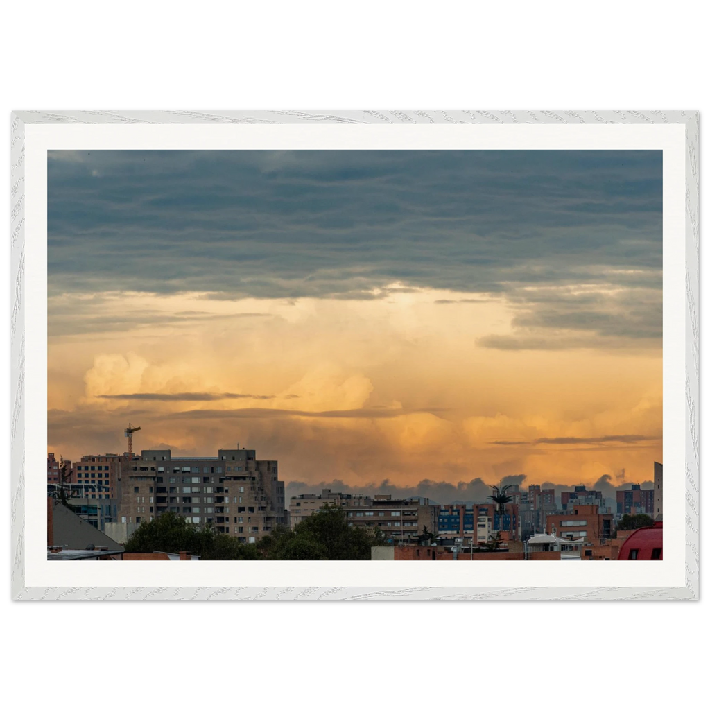 Two color sky framed print displayed in modern living room
